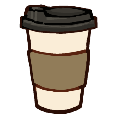 a white travel coffee cup with a black lid and brown sleeve.